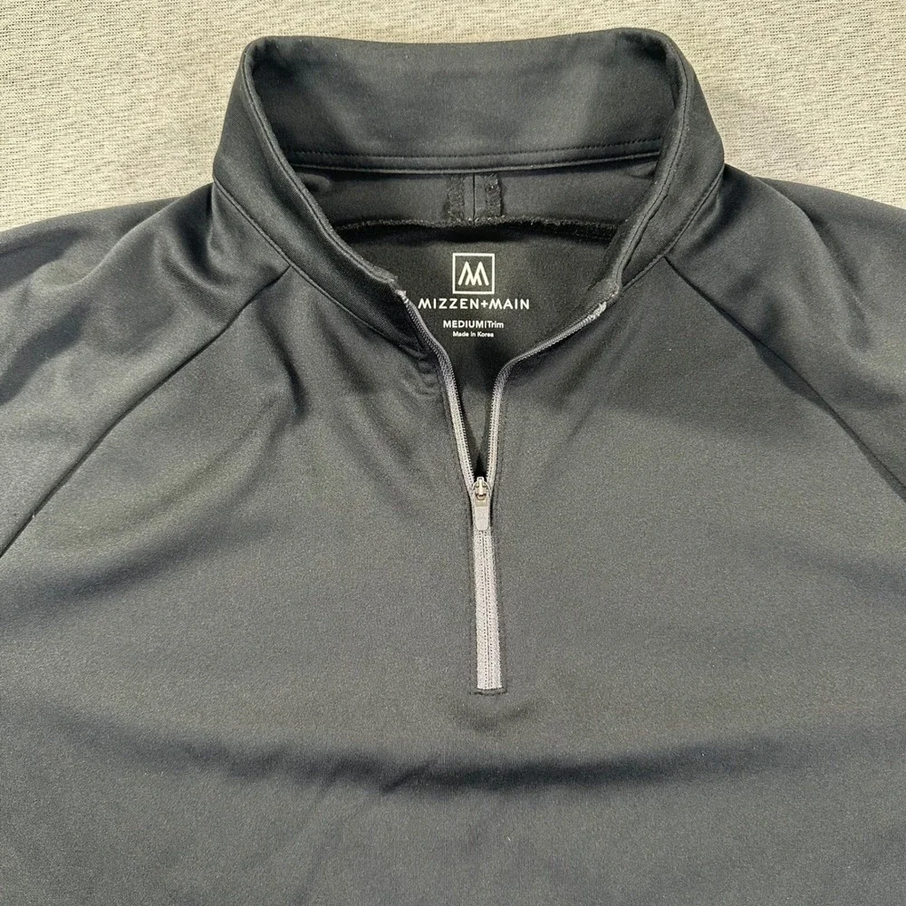 Mizzen + Main 1/4 Zip Mens M Black Versa Trim Long Sleeve Pockets Golf